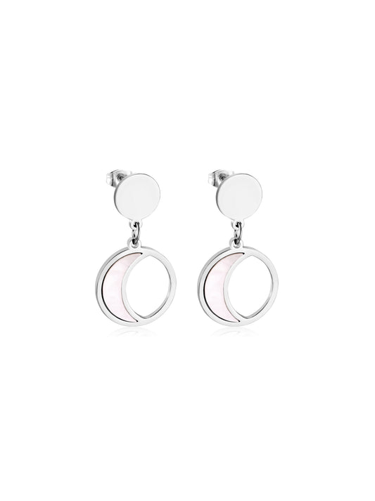 Boucles d'oreilles acier argenté lune nacrée