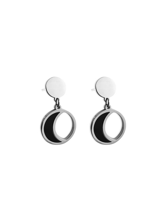 Black moon silver steel earrings