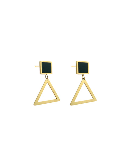 Triangle gold steel earrings with black