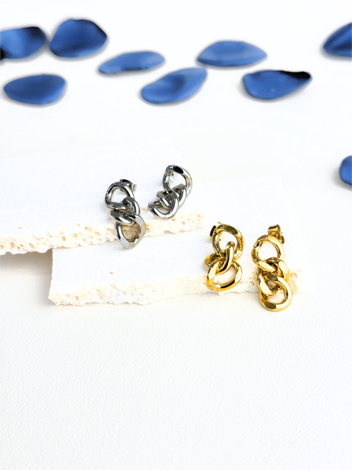 Golden steel chain earrings