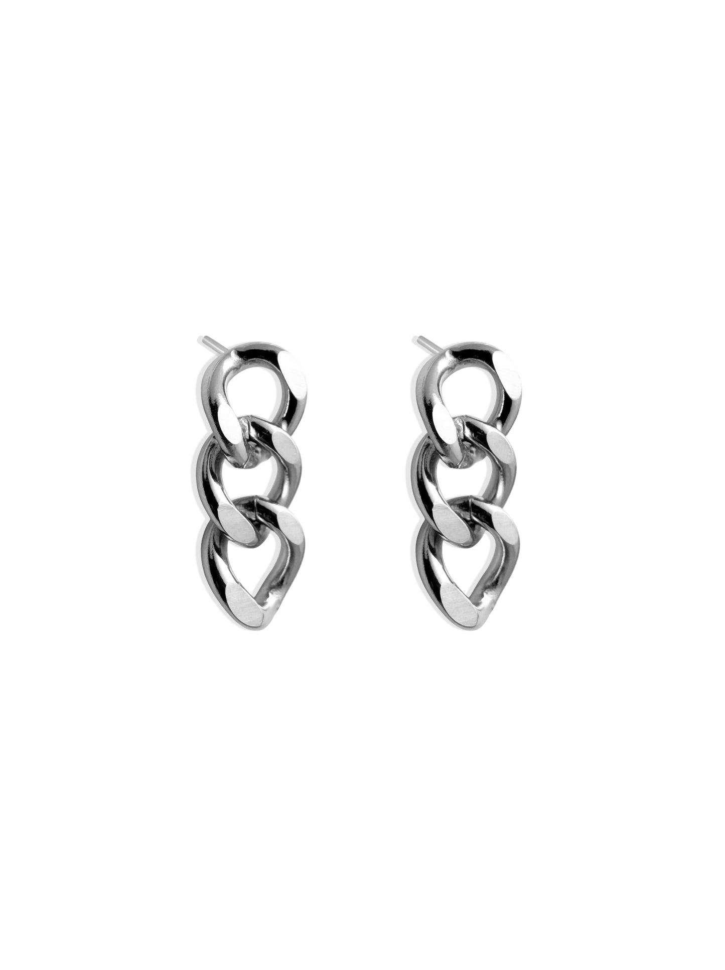 Silver steel chain earrings