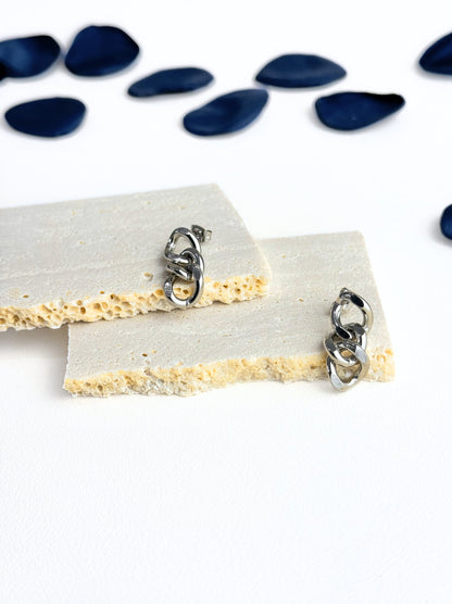 Silver steel chain earrings