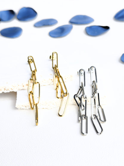 Golden steel chain earrings