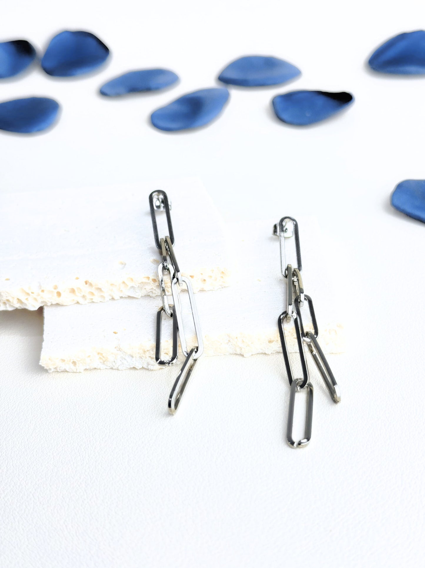 Silver steel chain earrings