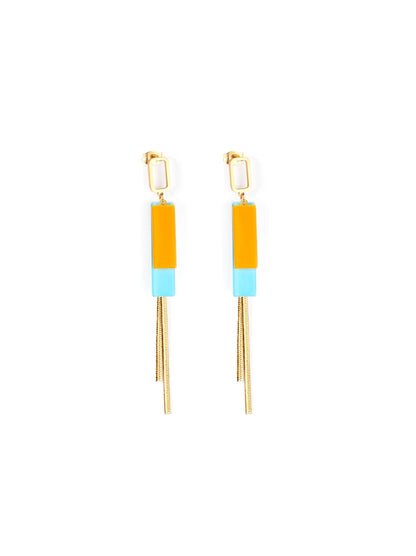 Long enamel gold steel earrings