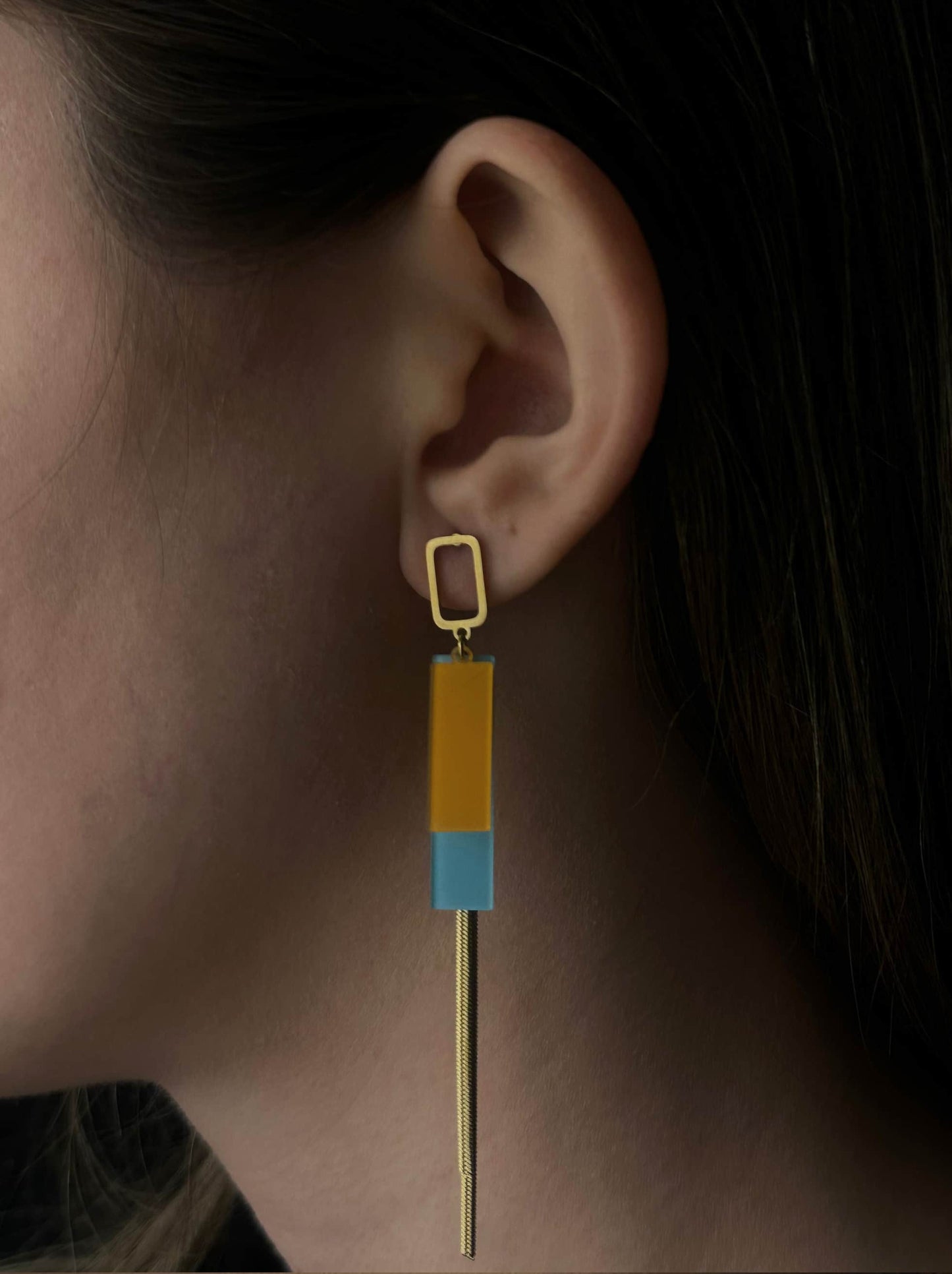 Long enamel gold steel earrings