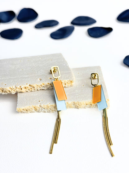 Long enamel gold steel earrings