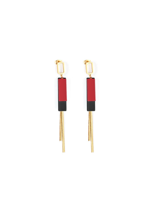 Long enamel gold steel earrings