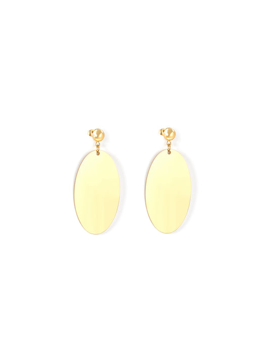 Oval golden steel earrings