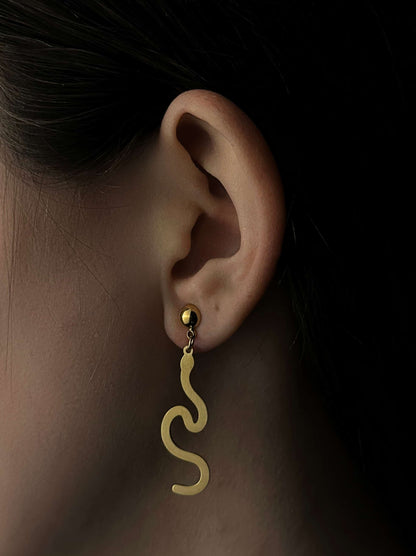 Snake gold steel earrings