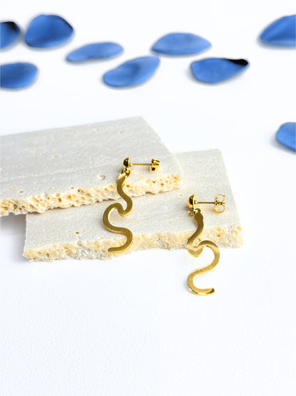 Snake gold steel earrings