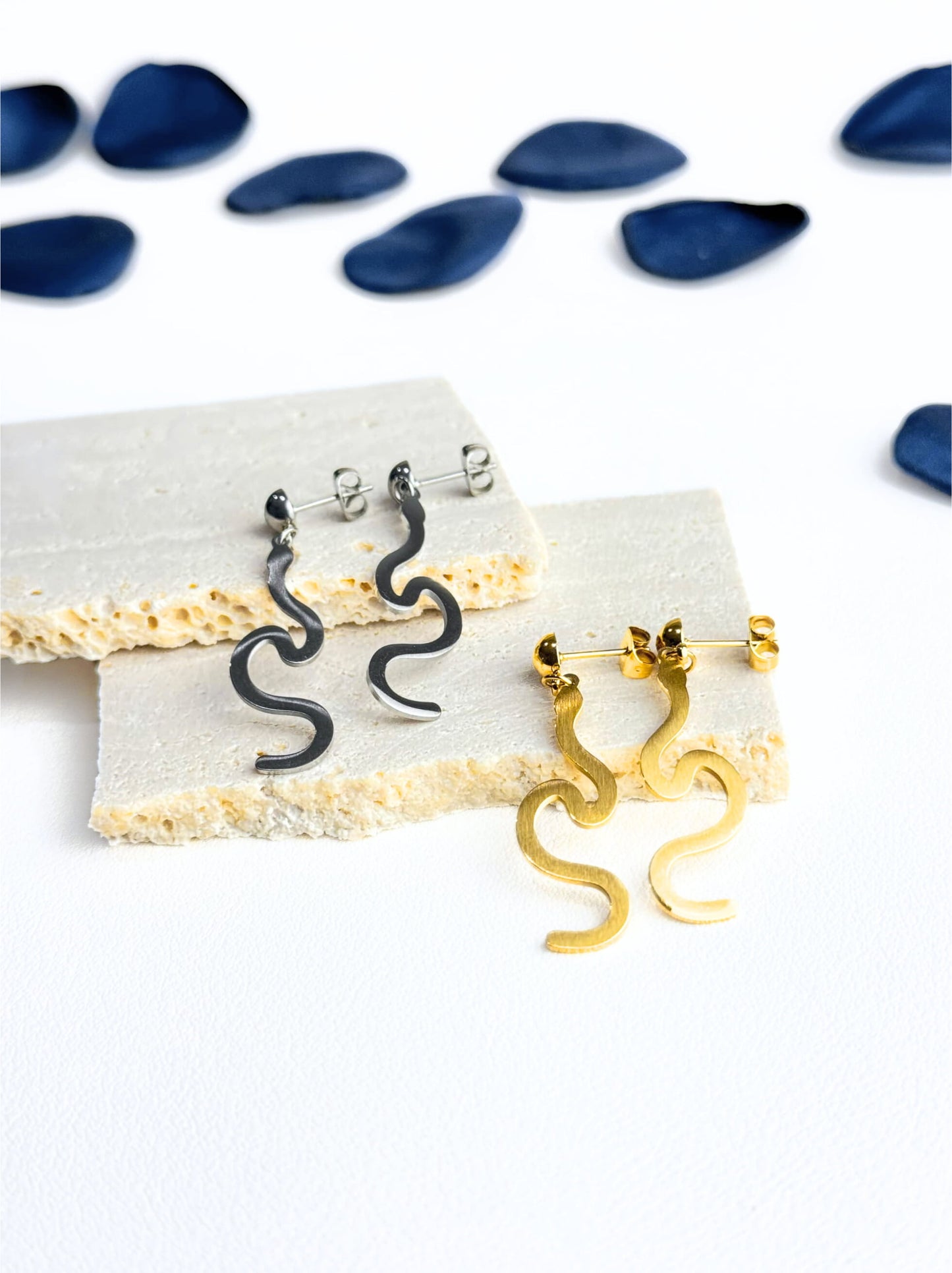 Snake gold steel earrings