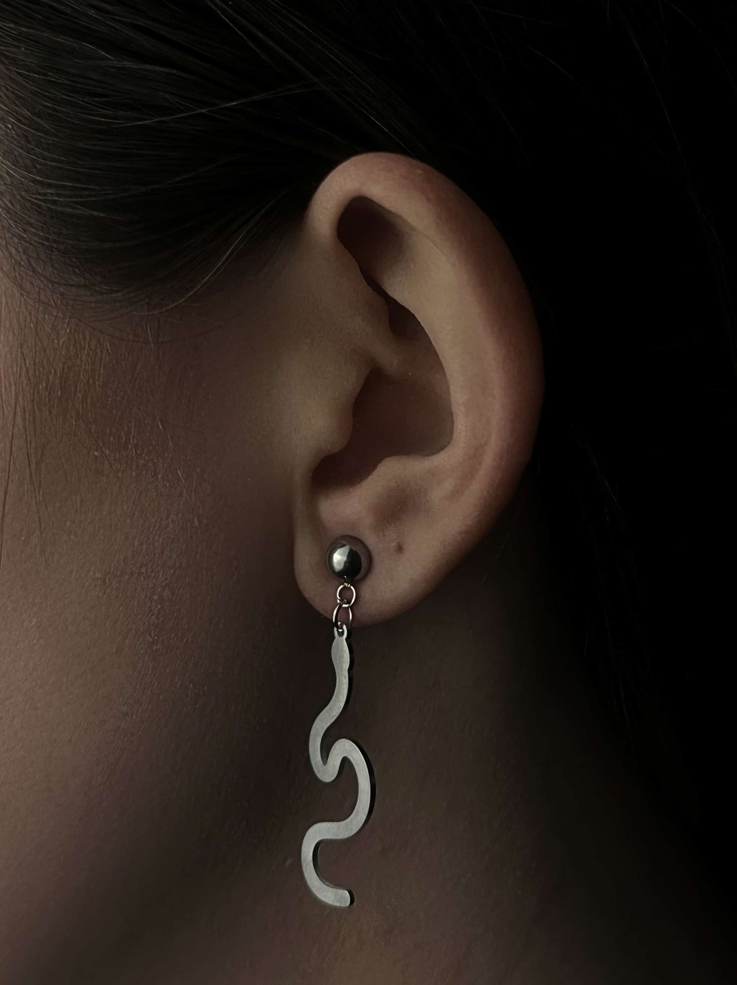 Snake silver steel earrings