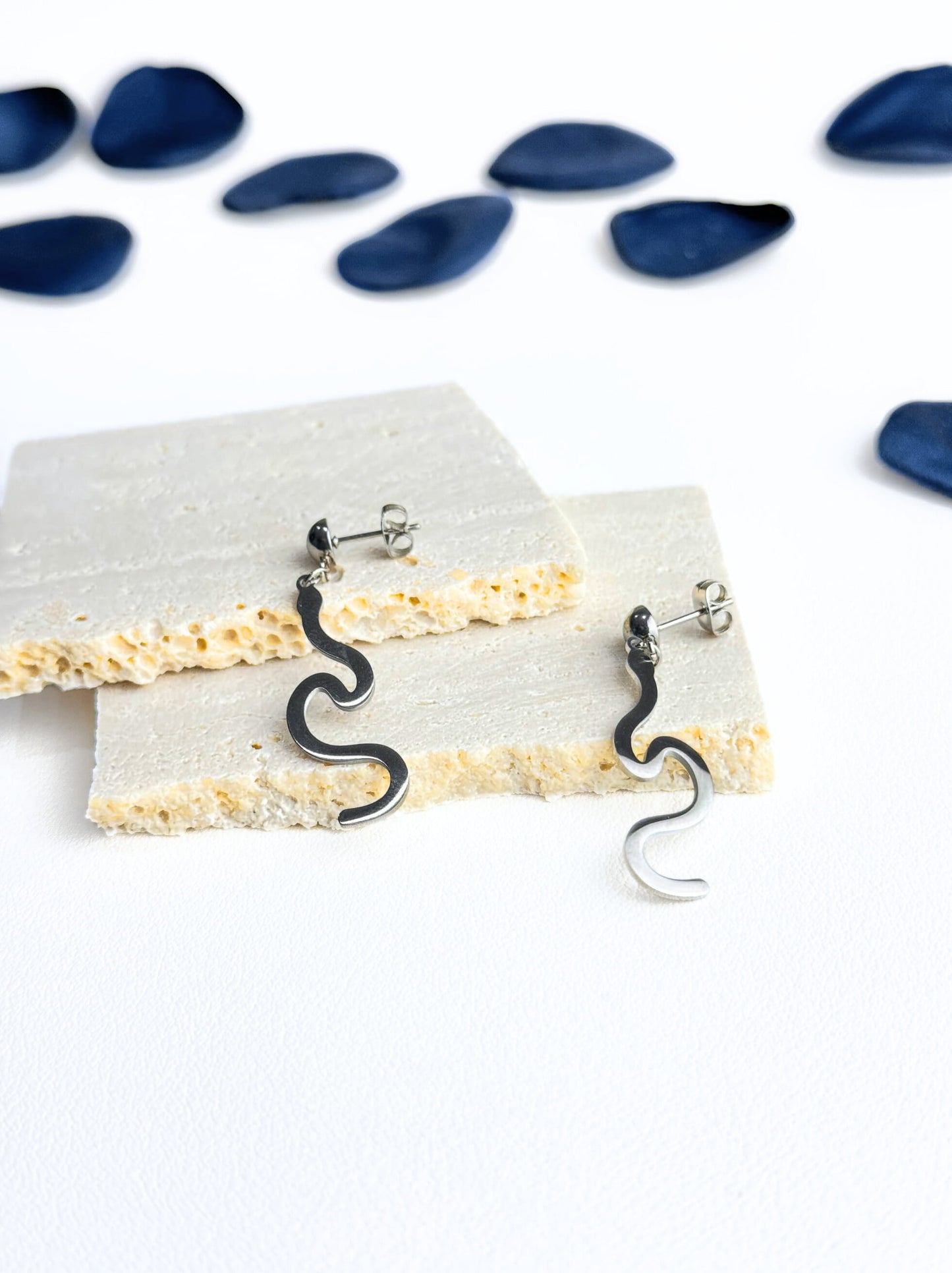 Snake silver steel earrings