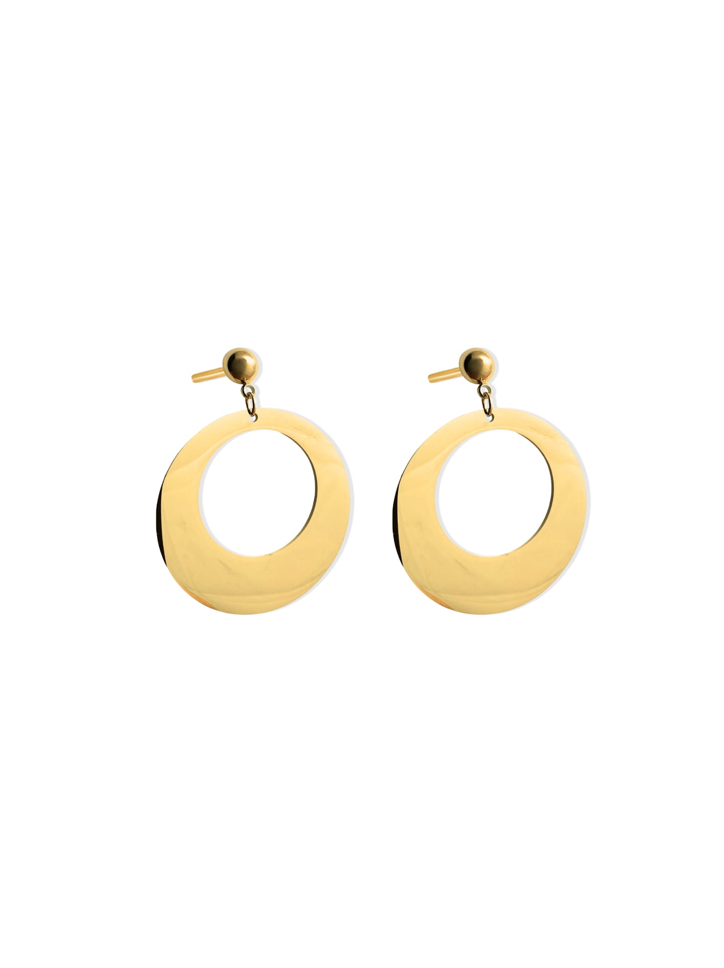 Oval golden steel earrings