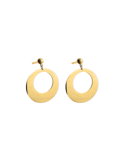 Oval golden steel earrings