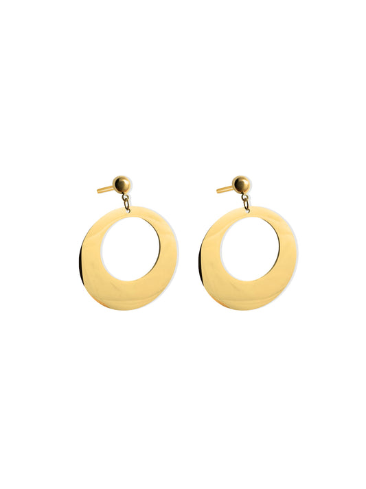 Oval golden steel earrings