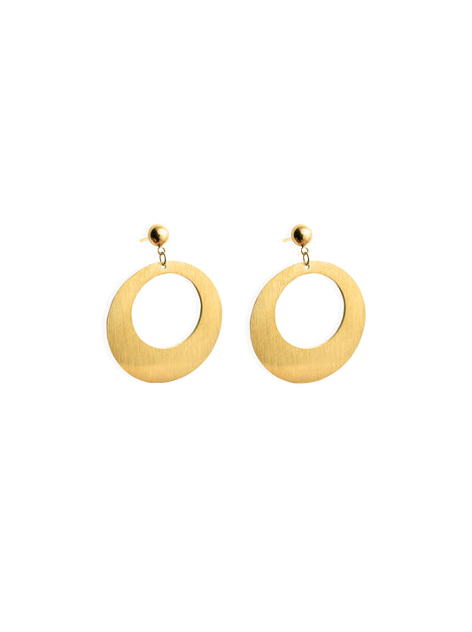 Oval golden steel earrings