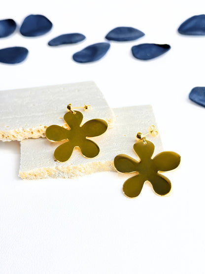 Flower gold steel earrings