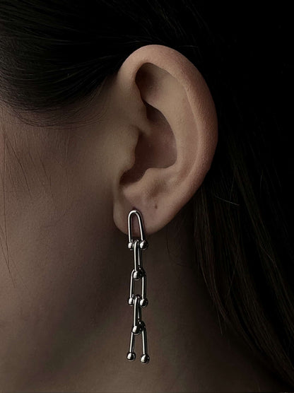 Long silver steel earrings