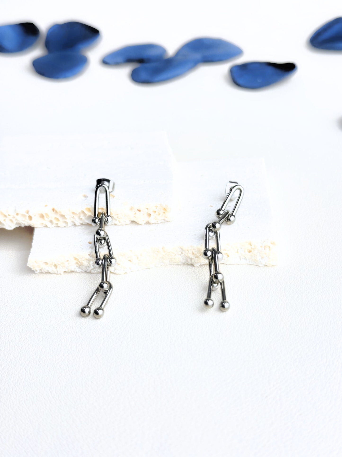 Long silver steel earrings