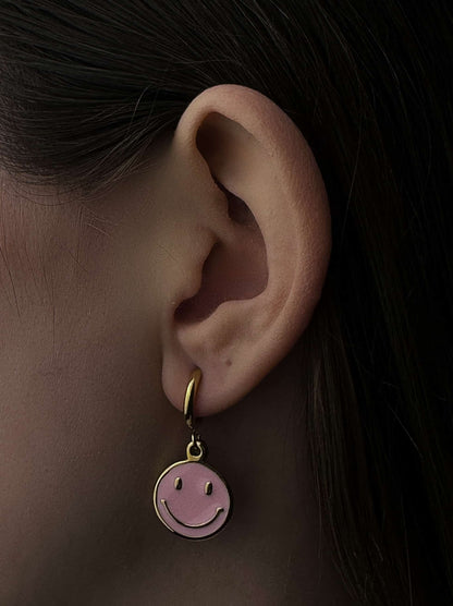 Pink smile gold steel hoops