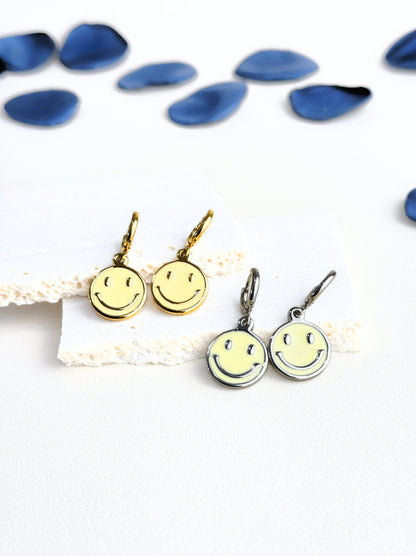 Smile yellow silver steel hoops