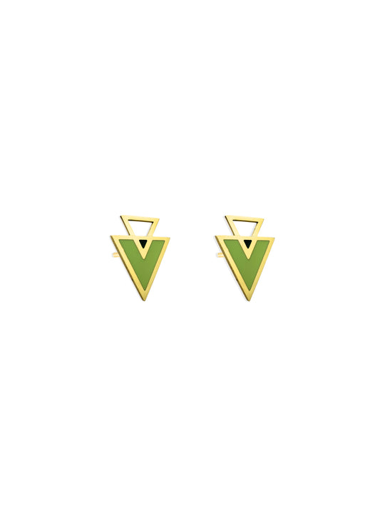 Enameled triangle gold steel earrings