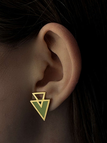 Enameled triangle gold steel earrings