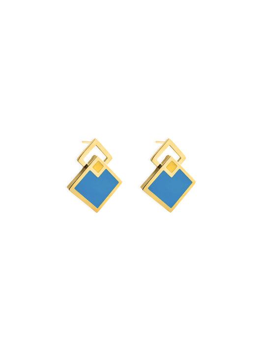 Enamelled diamond gold steel earrings