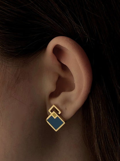 Enamelled diamond gold steel earrings