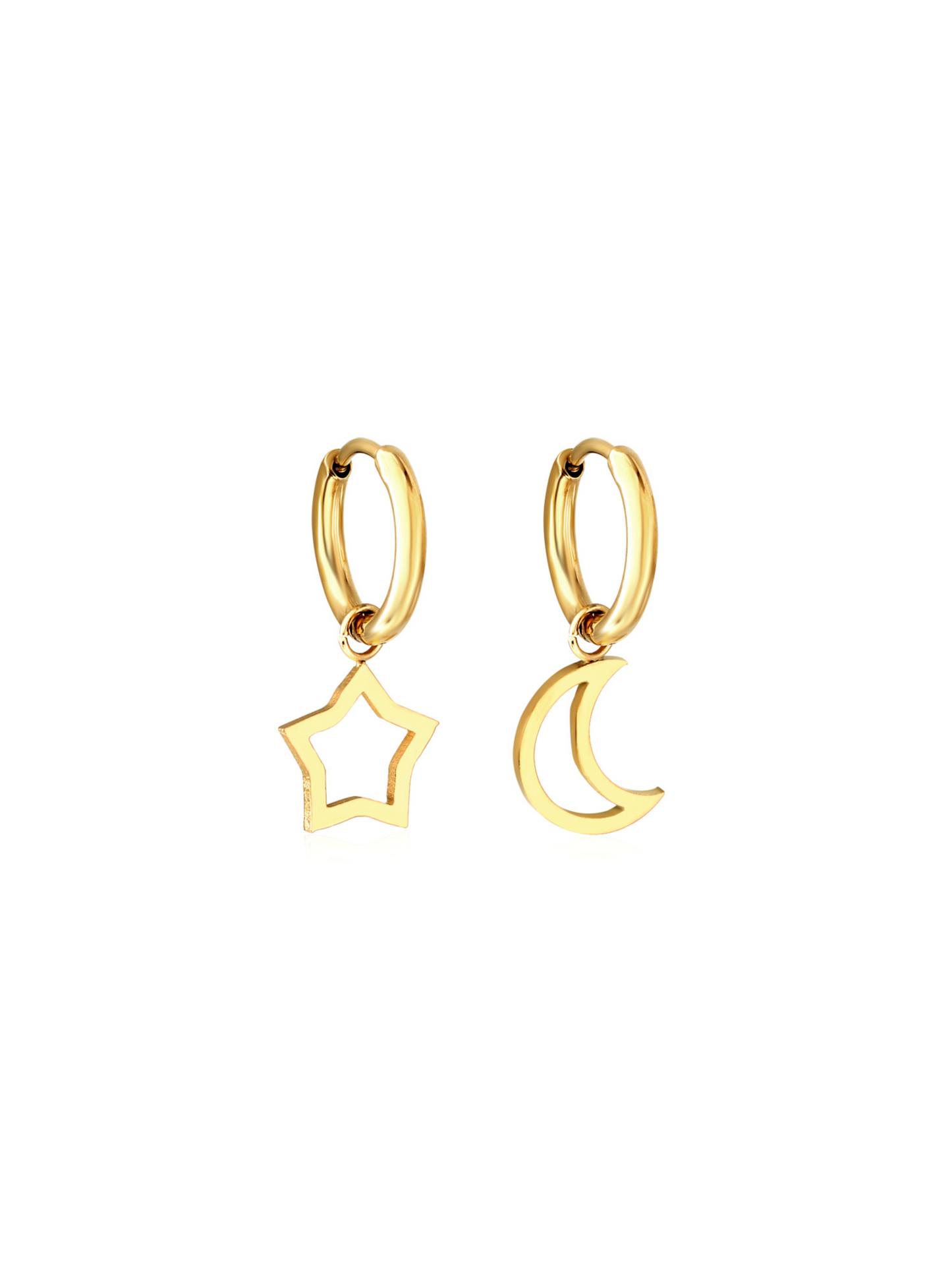 Star and moon gold steel hoops