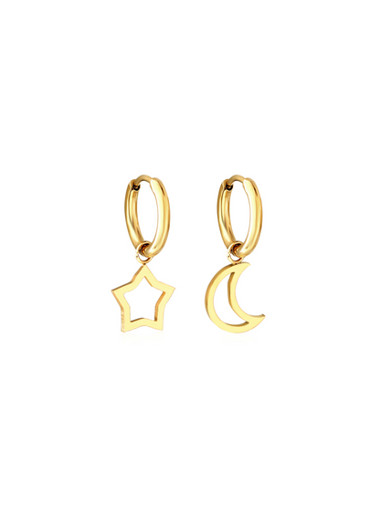 Star and moon gold steel hoops