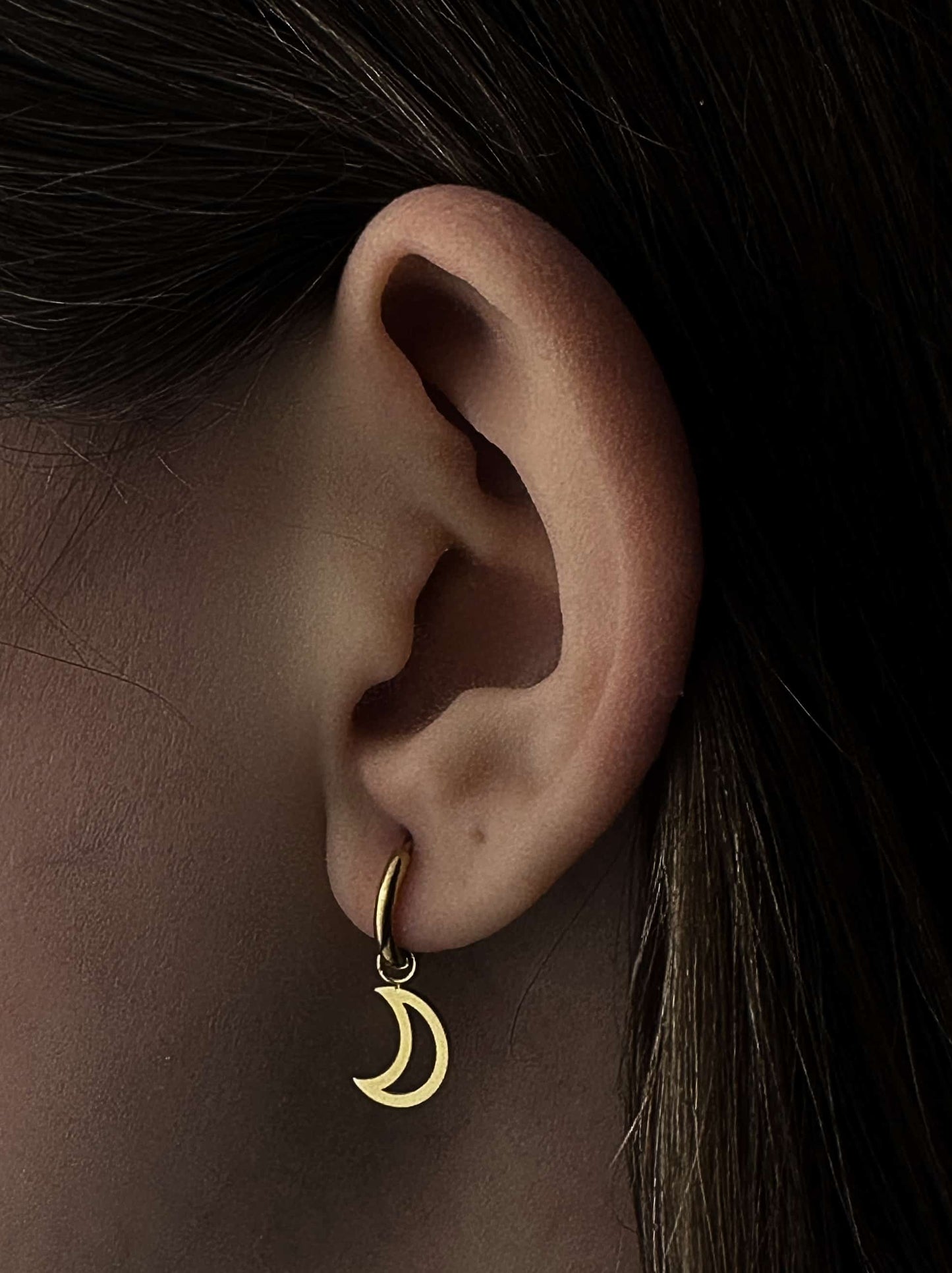 Star and moon gold steel hoops