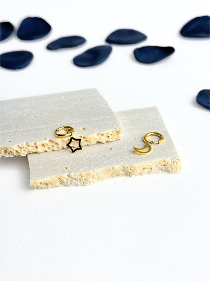 Star and moon gold steel hoops