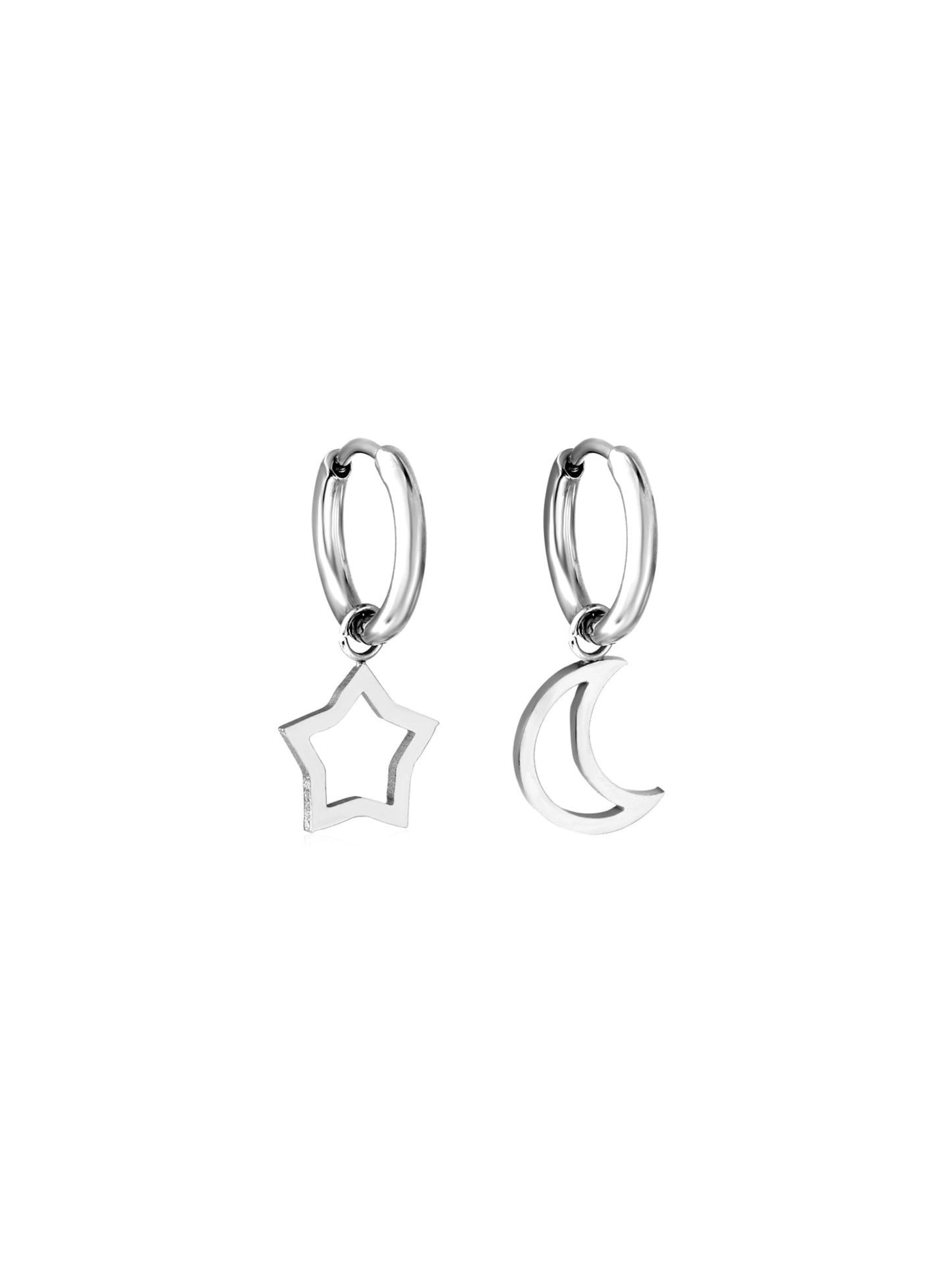 Star and moon silver steel hoops