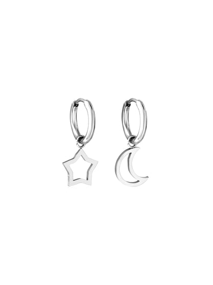 Star and moon silver steel hoops