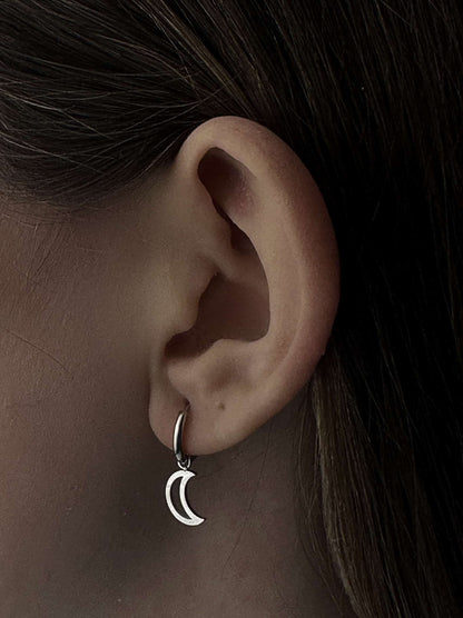 Star and moon silver steel hoops