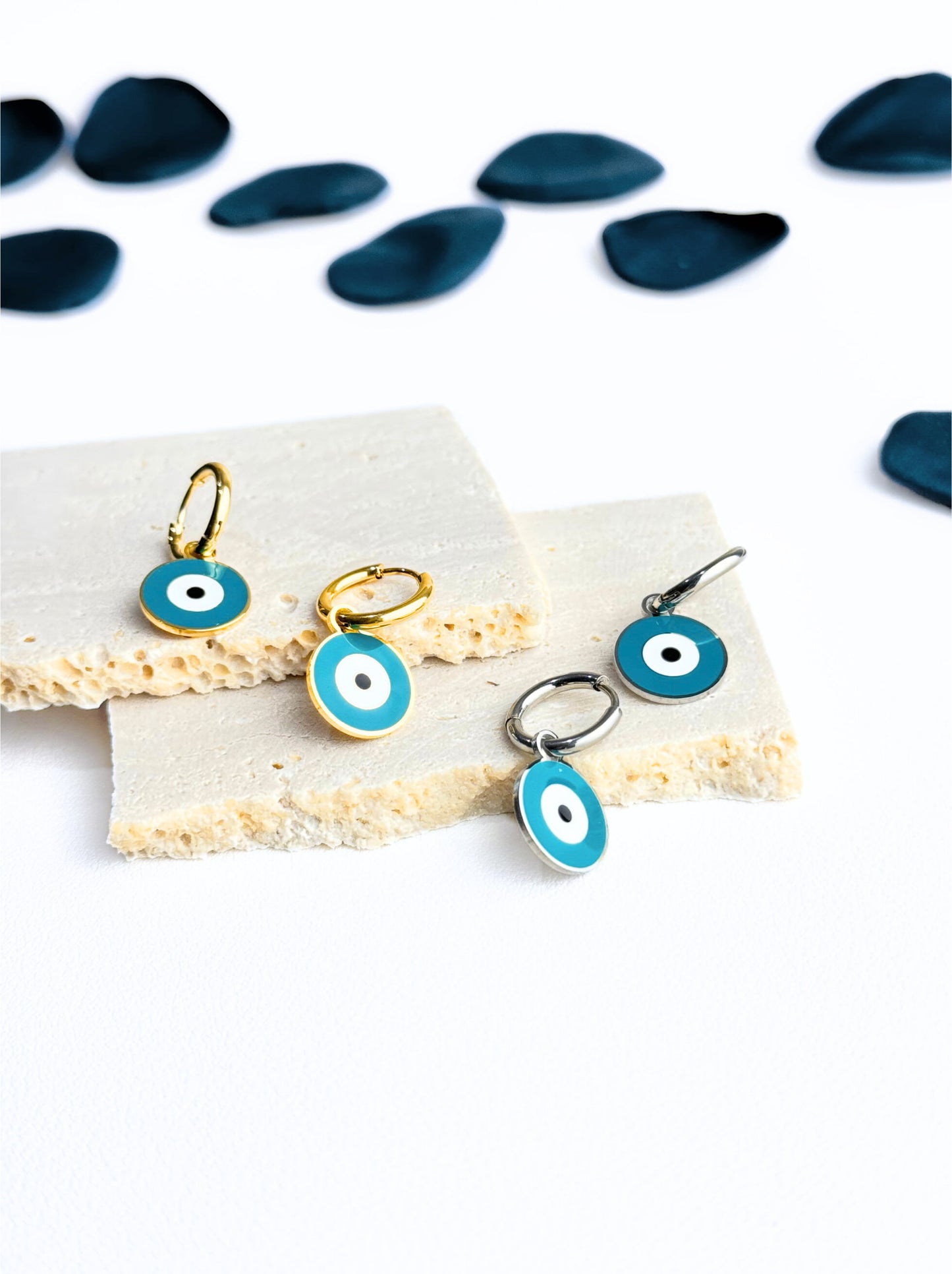 Blue eye gold steel hoops