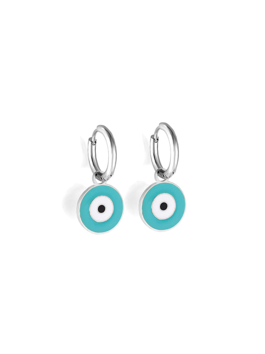 Blue eye silver steel hoops