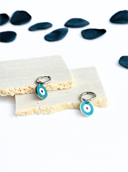 Blue eye silver steel hoops