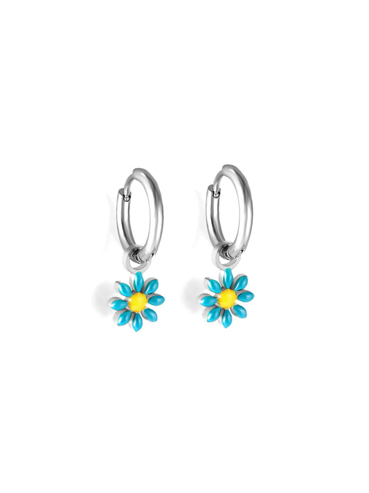 Blue flower silver steel hoops