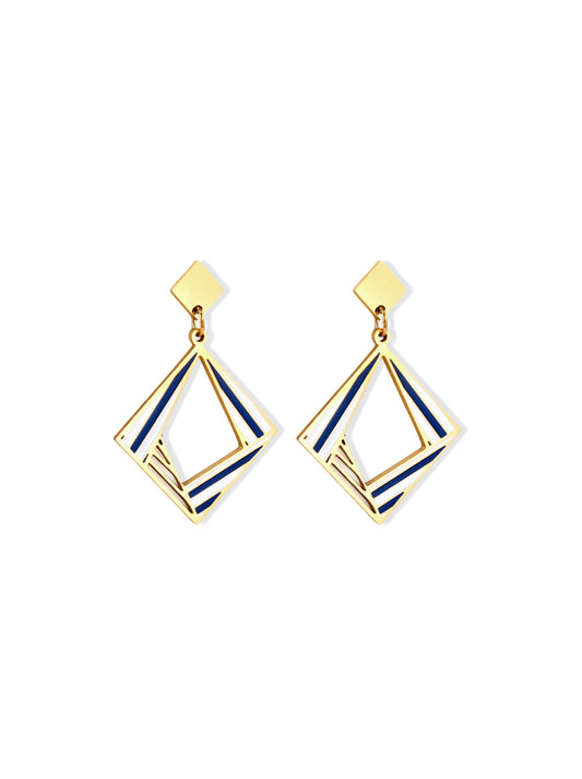 Enamelled diamond gold steel earrings