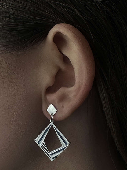 Boucles d'oreilles en acier argenté diamant émaillé