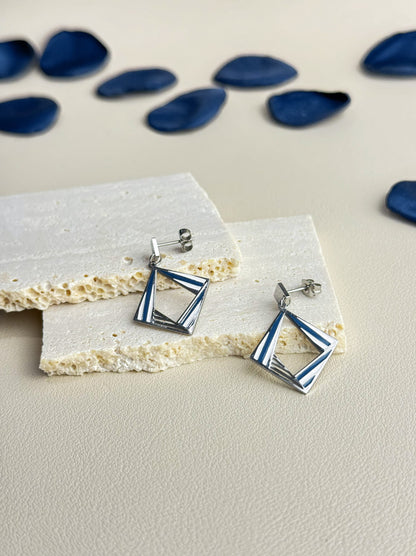 Enamelled diamond silver steel earrings