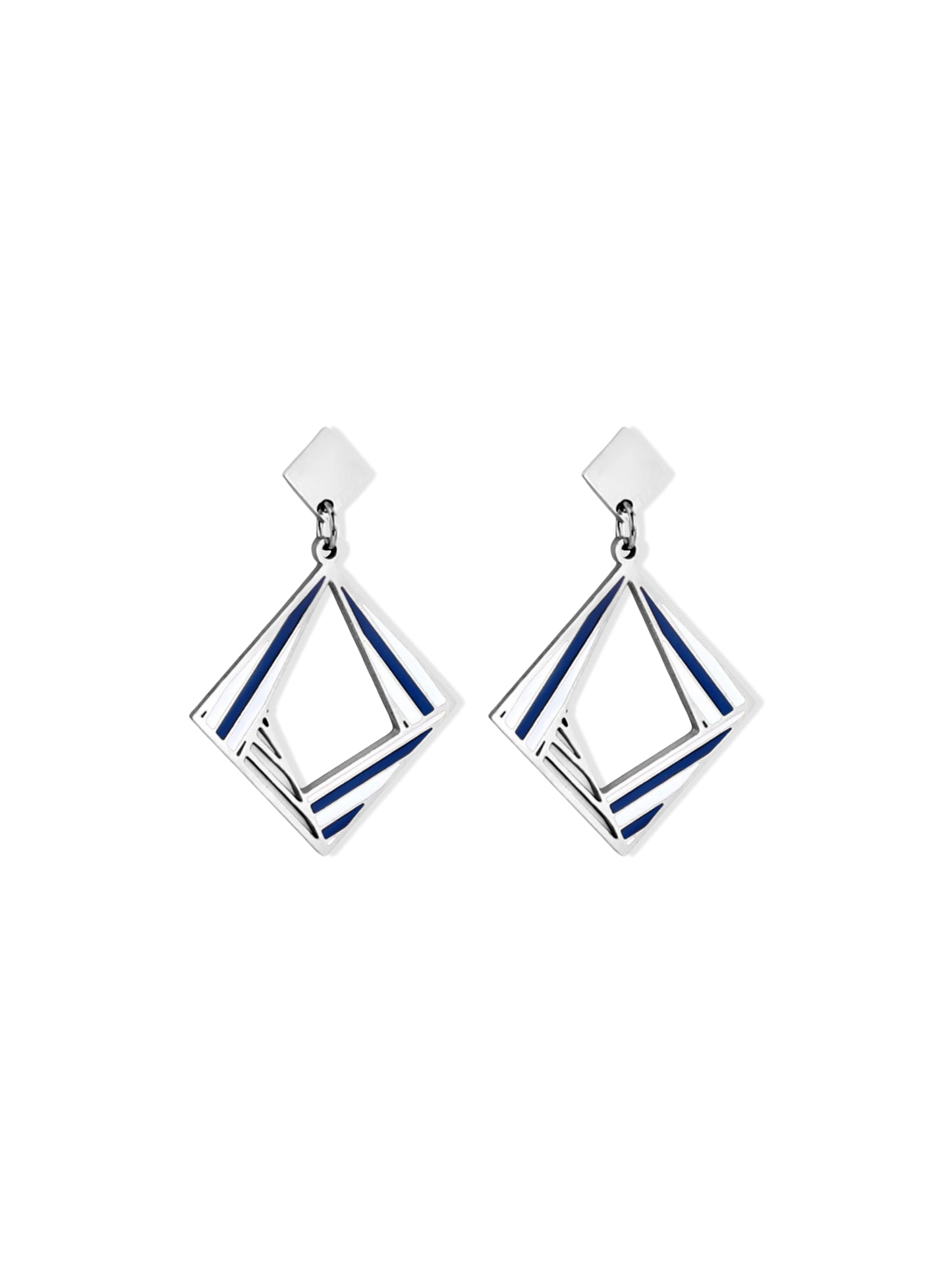 Enamelled diamond silver steel earrings