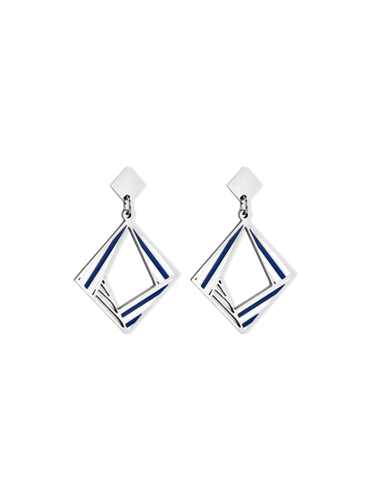 Enamelled diamond silver steel earrings