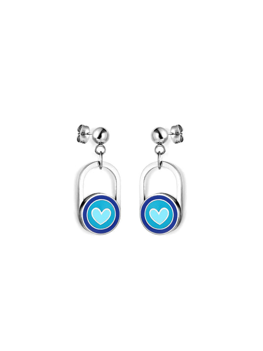 Blue heart silver steel earrings