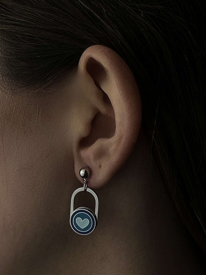 Boucles d'oreilles acier argenté coeur bleu