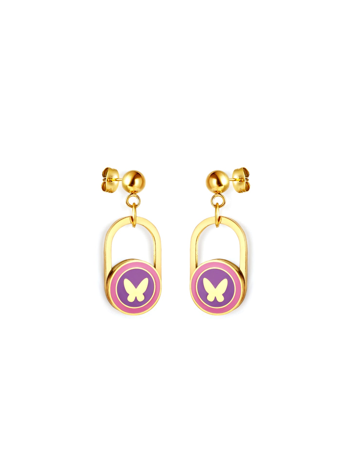 Purple butterfly gold steel earrings